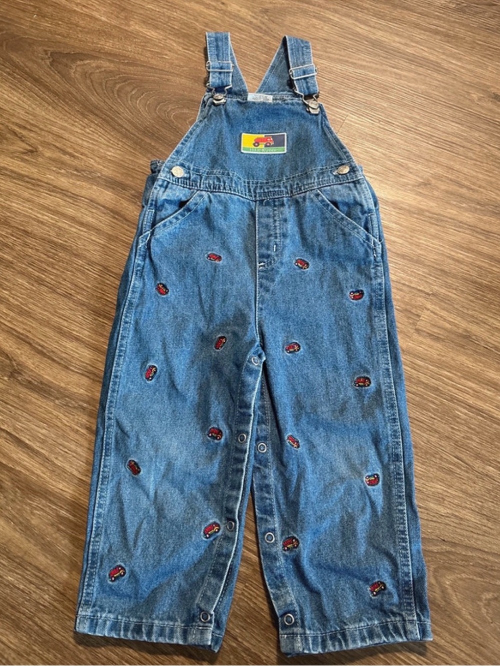 VTG 90s Red Trucks Overalls embroidered Denim 24 month 2T